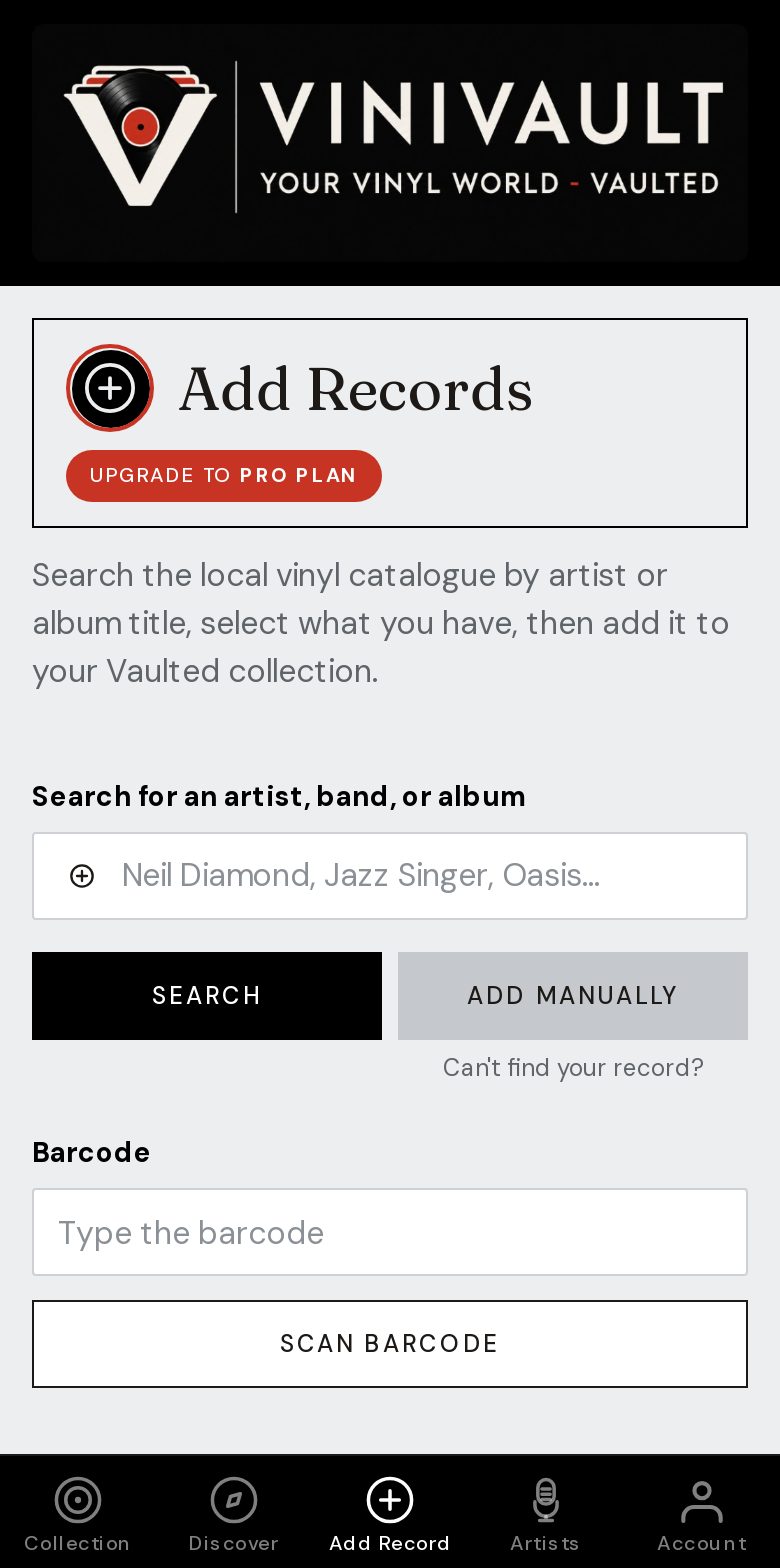 Add Records in ViniVault on a phone