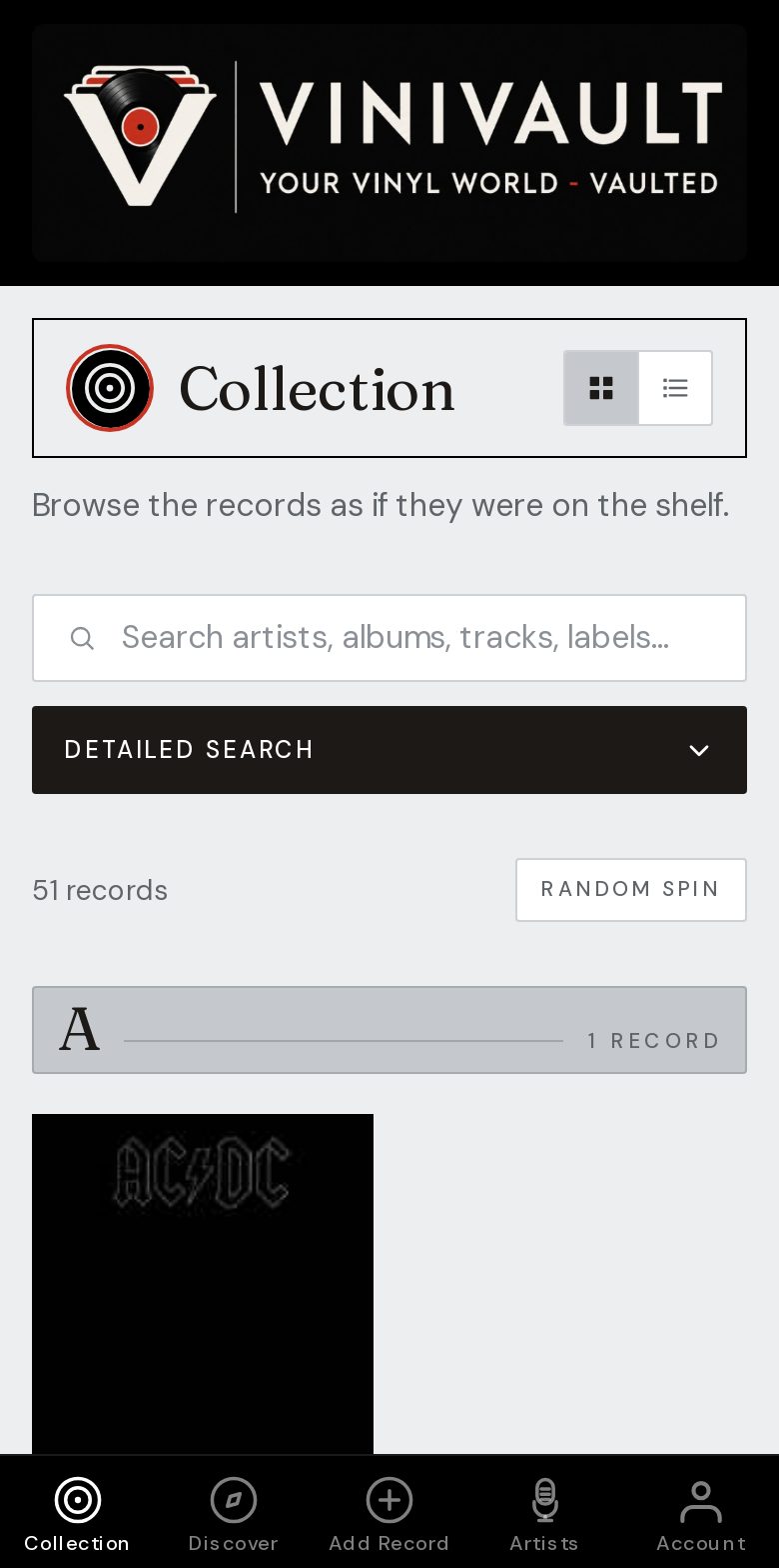 The ViniVault collection shelf on a phone