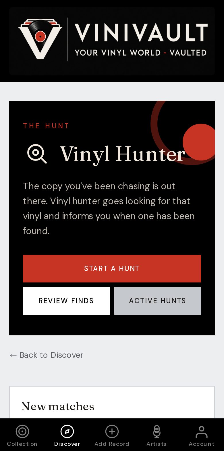 Vinyl Hunter in ViniVault on a phone