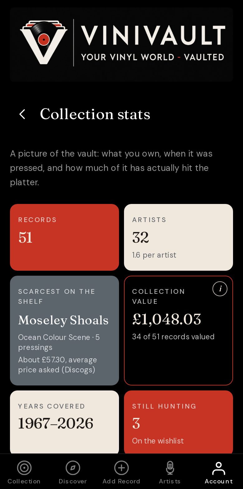 Collection stats in ViniVault on a phone